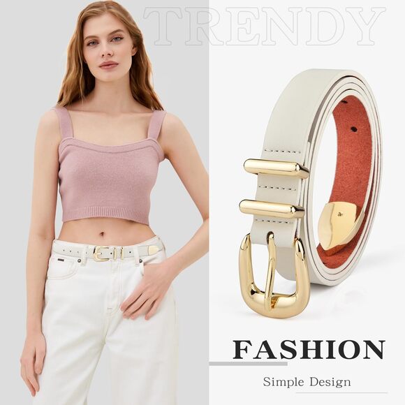 Women Leather Belt Fashion Leather Waist White Belt For Pants Jean Ladies🐳 - Picture 3 of 6